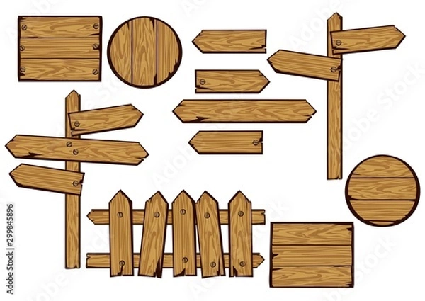 Obraz VECTOR. Set of wooden boards.Isolated on a white background. Wood texture for signs and arrows. Illustration.