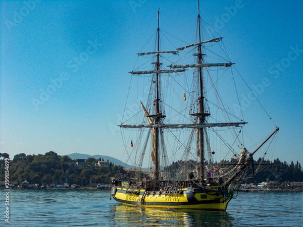Fototapeta sailing ship at sunset