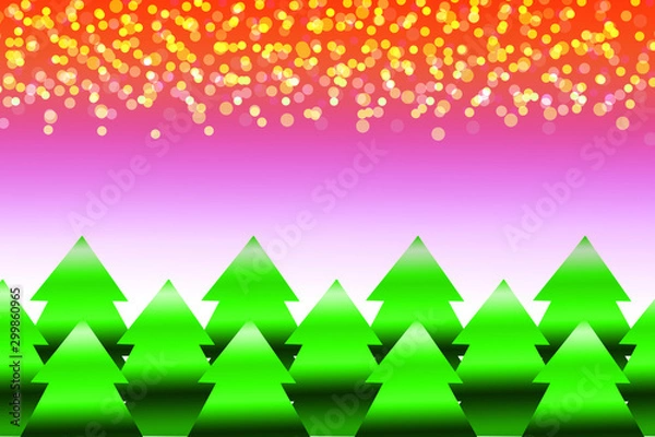 Fototapeta Christmas tree woods and sky light multi color light bokeh x-mas background 