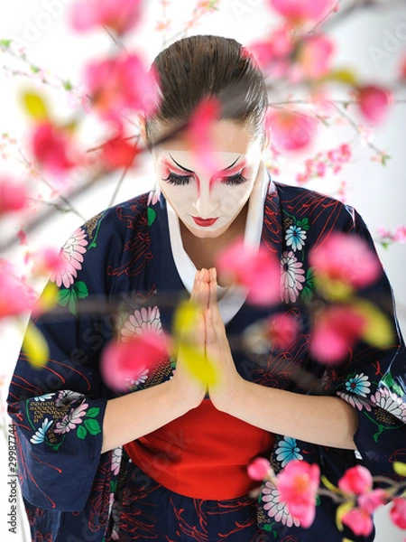 Fototapeta Artistic portrait of japan geisha woman with creative make-up ne