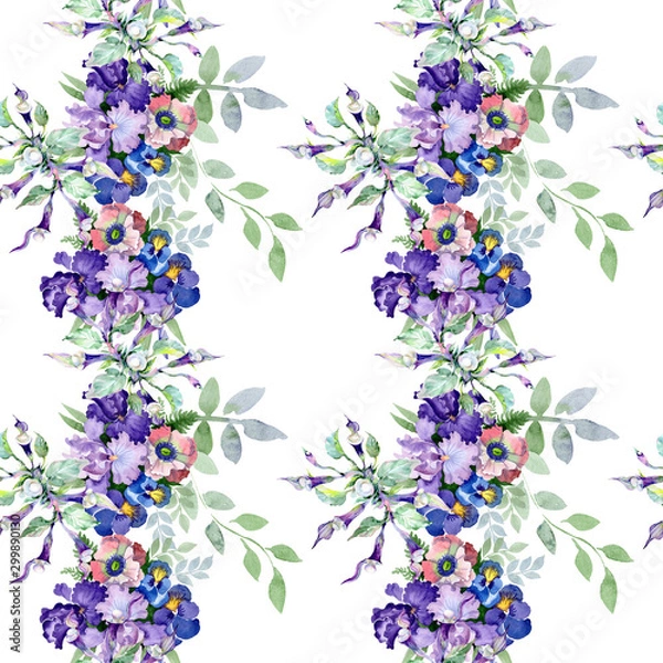 Obraz Bouquet floral botanical flowers. Watercolor background illustration set. Seamless background pattern.