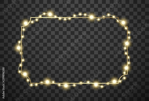 Fototapeta Frame with christmas lights isolated on transparent background, vector illustration