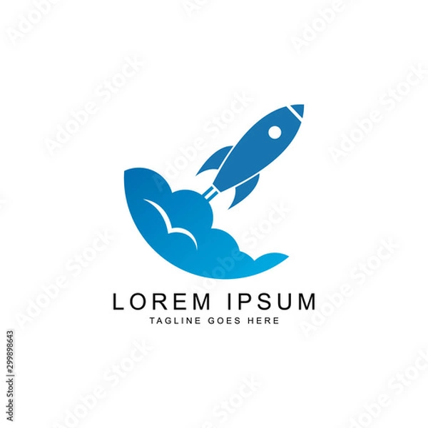 Fototapeta Advanced technology of rocket gliding and cloud vector logo design