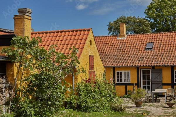 Fototapeta Traditional colorful half-timbered houses on Bornholm island in Svaneke Denmark