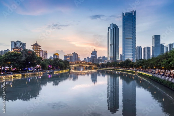 Obraz chengdu skyline at sunset