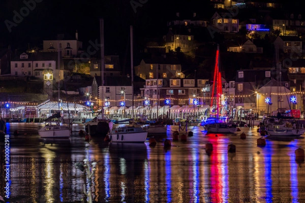 Fototapeta Looe harbour Christmas lights Looe Cornwall
