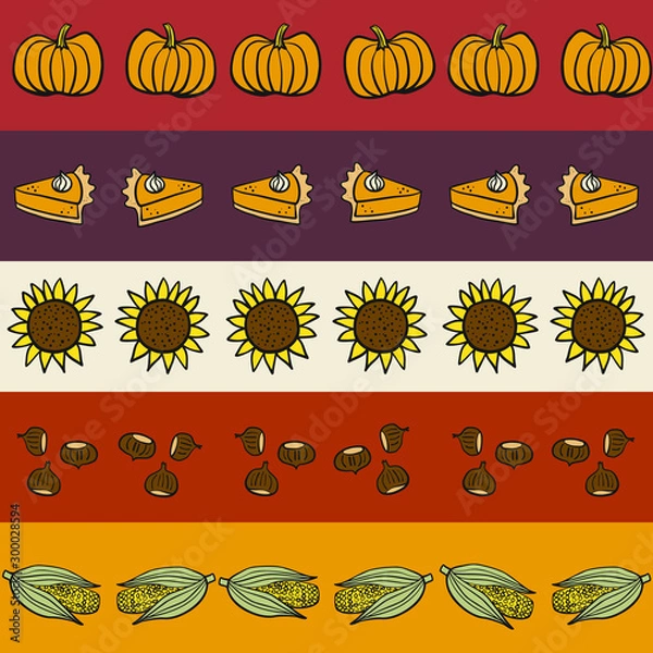 Fototapeta Thanksgiving fall autumn doodle seamless repeat pattern
