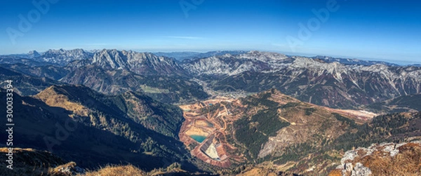 Fototapeta View towards Erzberg, Eisenerz from mountains