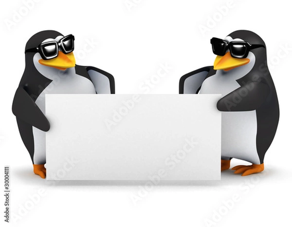 Obraz 3d Penguins hold up a blank sign for you