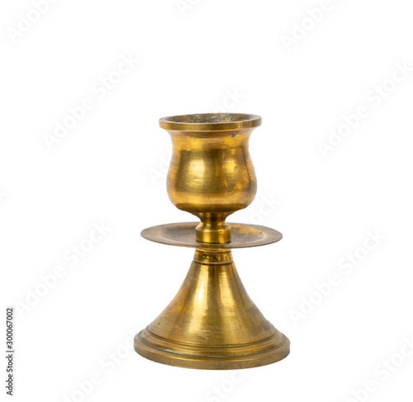 Fototapeta Antique candle holder, Created from metal, brass, bronze on a white background.