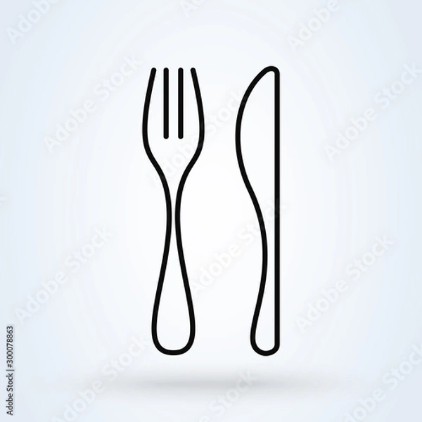 Fototapeta Fork and knife. linear Simple modern icon design illustration