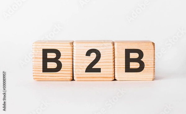 Obraz B2B letters of wooden blocks in pillar form on white background, copy space