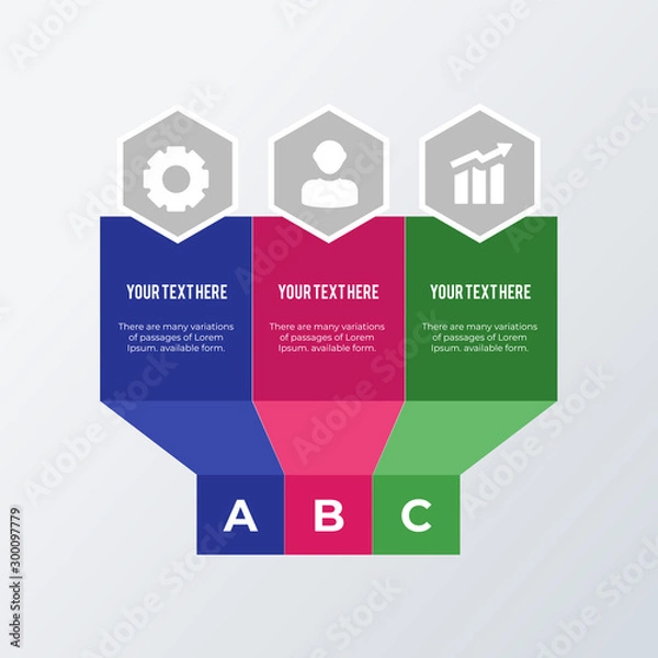 Fototapeta Informational three columns infographic template design. Business concept infograph with 3 options, steps or processes. Vector visualization can be used for workflow layout, diagram, annual report