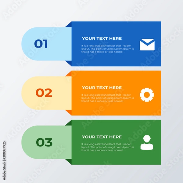 Fototapeta Three list infographic template design. Business concept infograph with 3 options, steps or processes. Vector visualization can be used for workflow layout, diagram, annual report, web