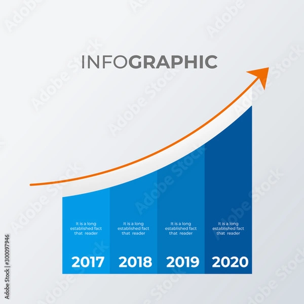 Fototapeta Arrow growing up infographic template design. Business concept infograph with 4 options, steps or processes. Vector visualization can be used for workflow layout, diagram, annual report, web