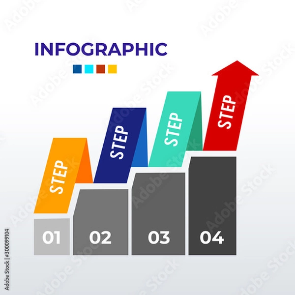 Fototapeta Arrows up statistical infographic template design. Business concept infograph with 4 options, steps or processes. Vector visualization can be used for workflow layout, diagram, annual report, web