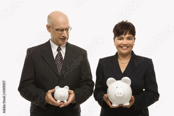 Obraz przedsiębiorców posiadających piggybanks.