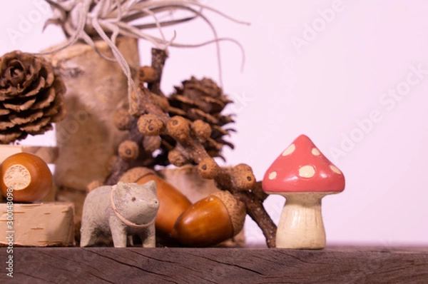 Fototapeta 秋に囲まれたきのこ、豚、象