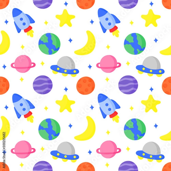 Fototapeta seamless pattern cartoon space. planets isolated on white background. vector Illustration.