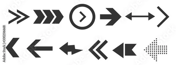 Fototapeta Black arrows set isolated on white background. UI and web design. Vector illustration 