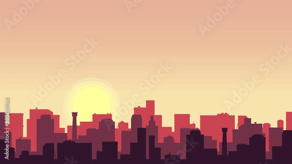 Fototapeta cityscape street panorama view silhouette town in black contour color isolated on white , ferris wheel skyscraper buildings houses , vector horizontal banner
