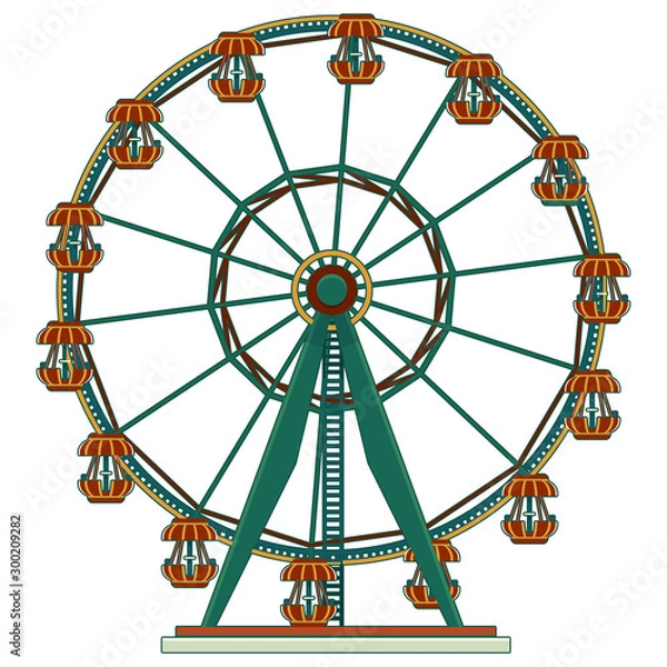 Obraz Ferris wheel Carousel amusement park in flat cartoon style, vector isolated on white illustration