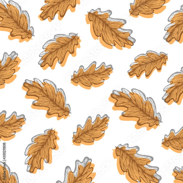 Fototapeta Pattern illustration in hand drawn style with leaves. Autumn design. For design textiles, fabric, packaging, paper, surface decoration, background.