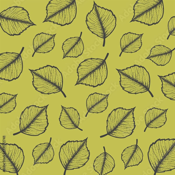 Fototapeta Pattern illustration in hand drawn style with leaves. Autumn design. For design textiles, fabric, packaging, paper, surface decoration, background.