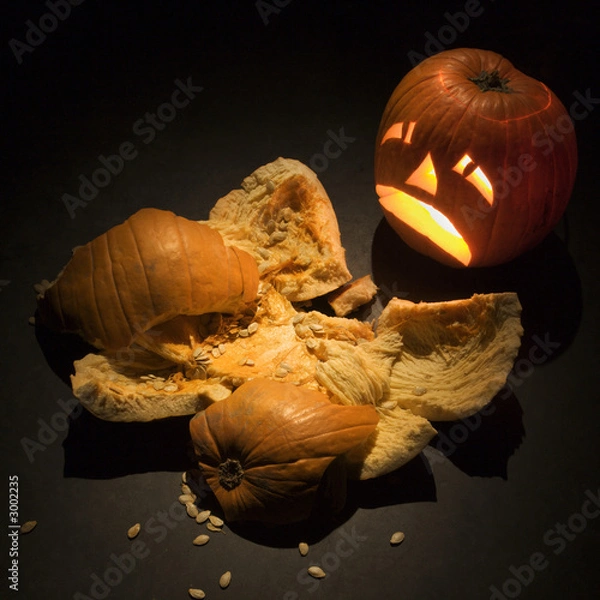 Obraz jack-o'-lantern with smashed pumpkin.