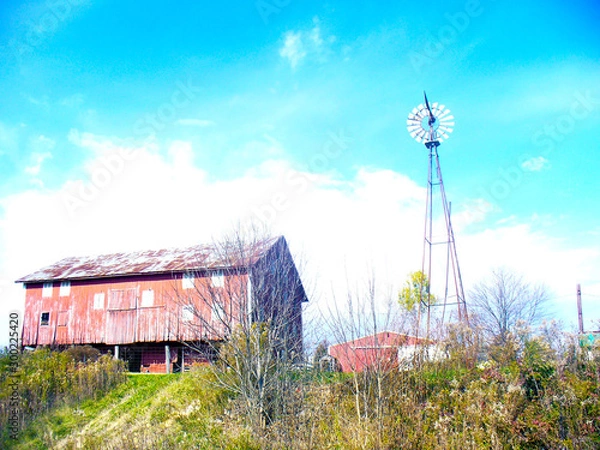 Obraz Red Barn and Windmill