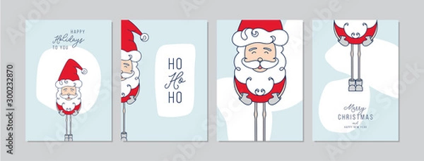 Obraz Merry Christmas cards set with hand drawn Santa Claus. Doodles and sketches vector Christmas illustrations, DIN A6.