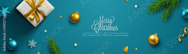 Fototapeta Christmas background, banner, frame, header, background or greeting card design. Vector Illustration