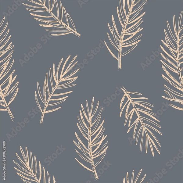 Fototapeta Hand drawn Christmas seamless pattern. Vector background with conifer branches.
