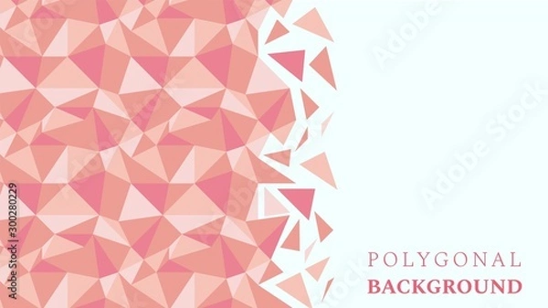 Obraz Abstract low poly geometric background with triangles in living coral colors and space for text. Mosaic texture. Vector illustration.