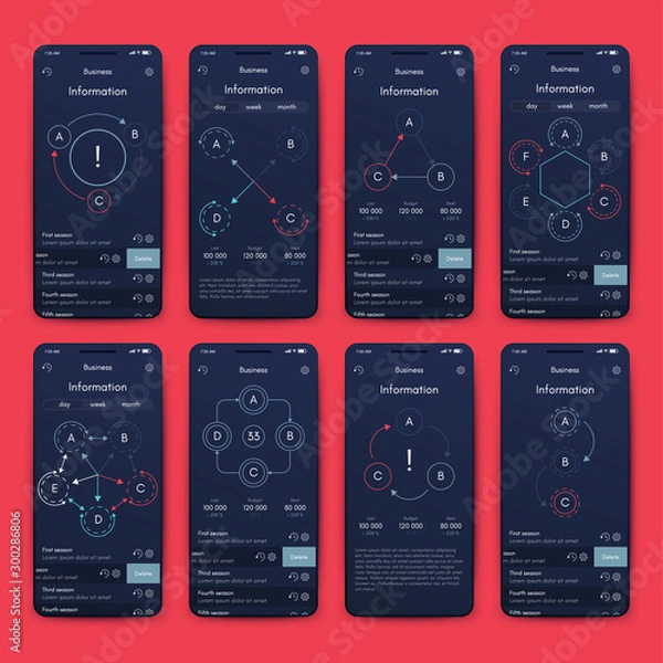 Fototapeta Different UI, UX, GUI screens and flat web icons for mobile apps