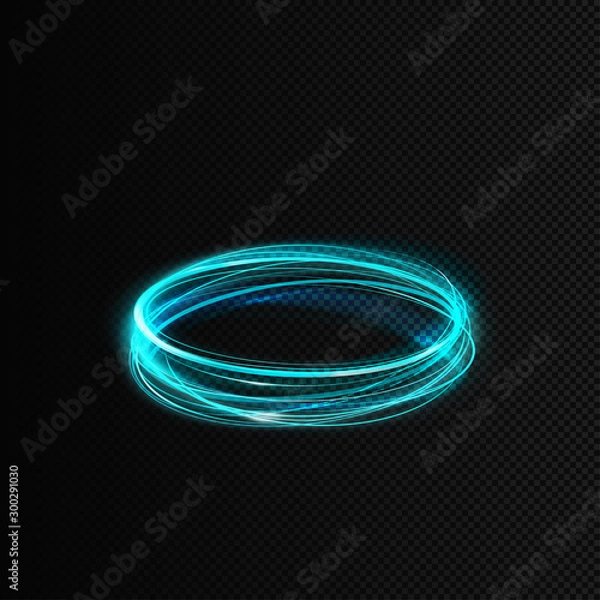 Fototapeta Vector shining radial circles. Illustration of curved lines. Blue whirlpool with magic glow effect isolated. It can be used as a decorative element in a game and your own projects. EPS10 file.