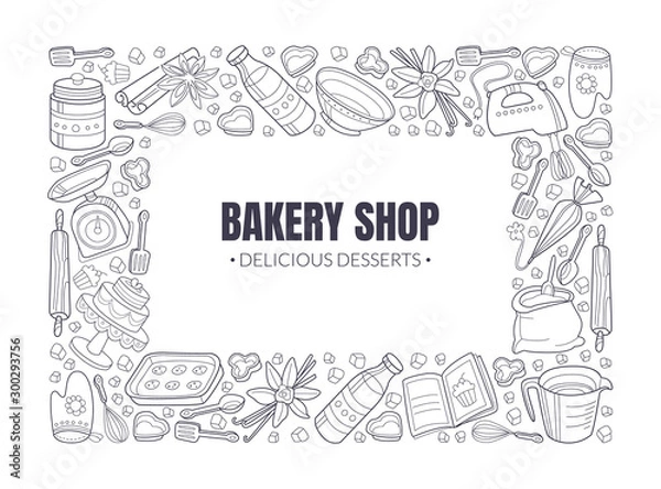 Fototapeta Black inscription Bakery shop in a white rectangle. Vector illustration.