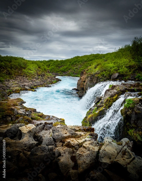 Fototapeta Blue Bruarfoss waterfalls in iceland