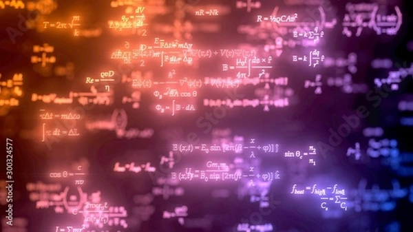 Fototapeta different formulas glowing in dark. 3d illustration