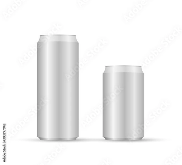 Obraz Aliminum drink cans. White can vector visual, ideal for beer, lager, alcohol, soft drinks, soda.