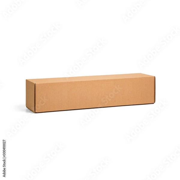 Fototapeta Blank brown tall cardboard Wine paper box isolated on white background. Packaging template mockup collection. Stand-up Half Side view package.