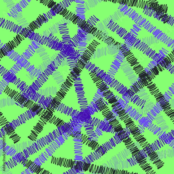 Fototapeta Seamless abstract colorful artistic scribbled shapes repeat endless pattern background