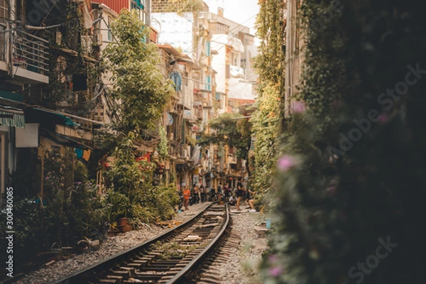 Obraz Amazing photo of the beautiful, stunning and surreal famous tourist destination Train Street in Hanoi, Capital of Vietnam