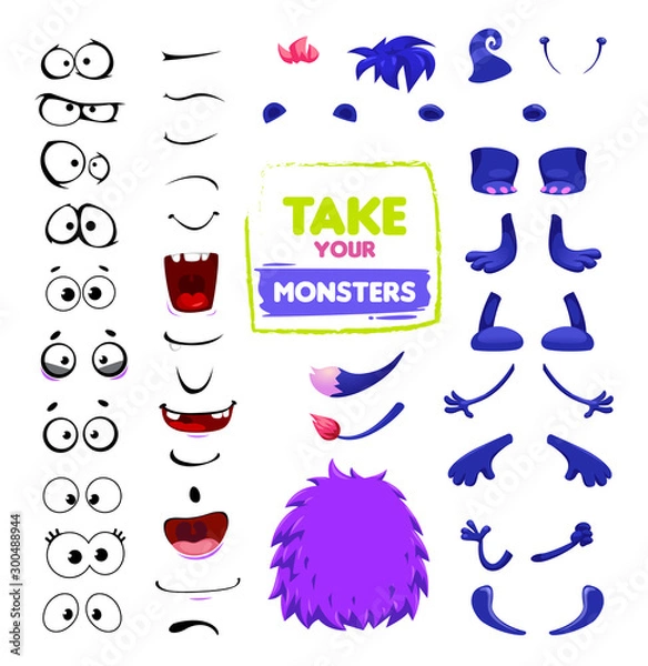 Fototapeta vector designer to create different cute monsters emotions