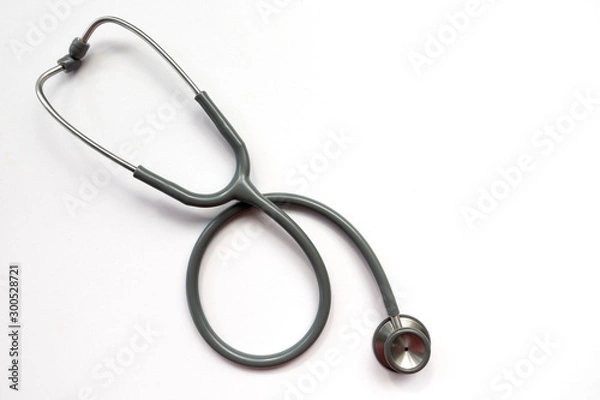 Obraz Stethoscope on a white background with space for text.