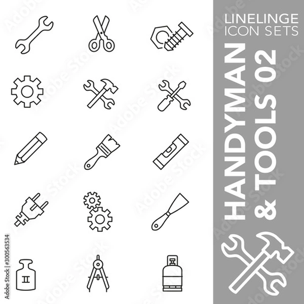 Obraz Thin line Icon set of Handyman and Tools 02. Linelinge are the best pictogram pack unique design for all dimensions and devices. Vector graphic, symbol, logo and website content.
