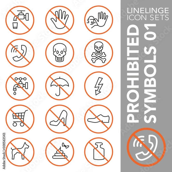 Fototapeta Thin line Icon set of Prohibited Symbols 01. Linelinge are the best pictogram pack unique design for all dimensions and devices. Vector graphic, symbol, logo and website content.