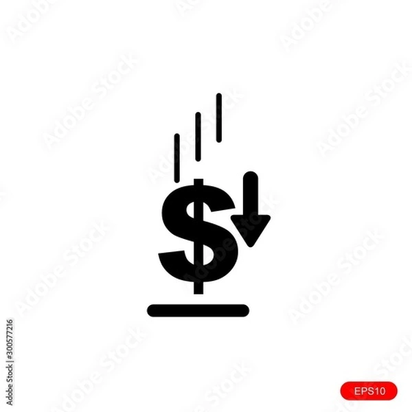 Obraz Cost reduction icon Flat . Dollar Down Icon Vector