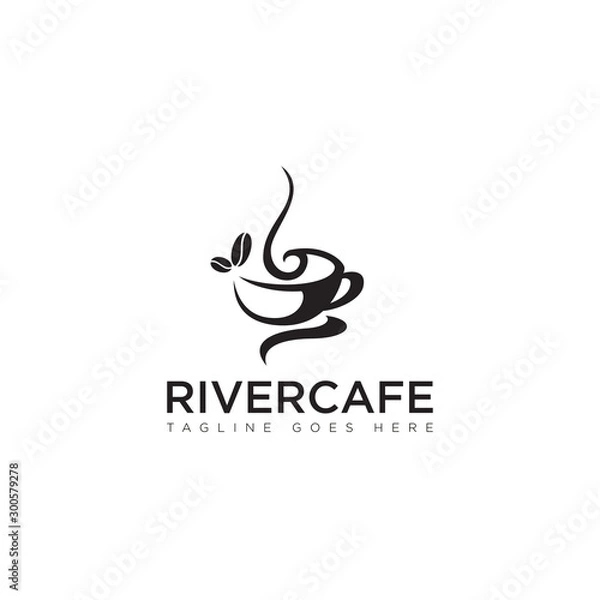 Obraz logo river cafe, withabstract mug an coffee beans vector