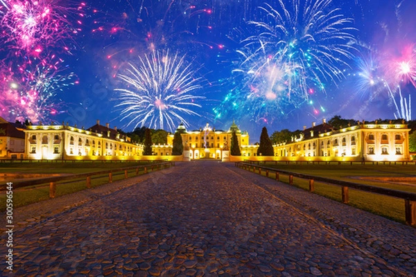 Fototapeta Fireworks display over the Branicki Palace in Bialystok, Poland